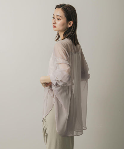 立領香檳色薄紗襯衫