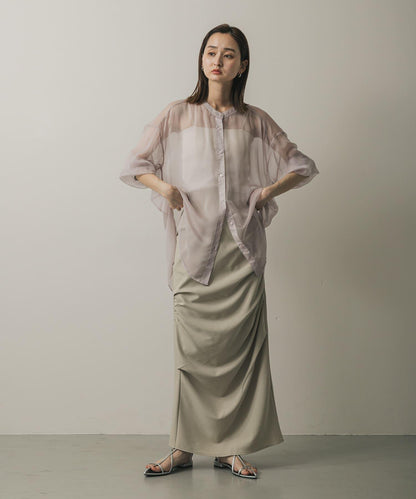 立領香檳色薄紗襯衫