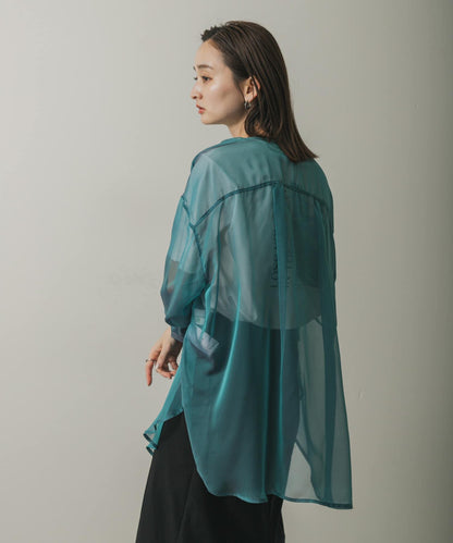 立領香檳色薄紗襯衫