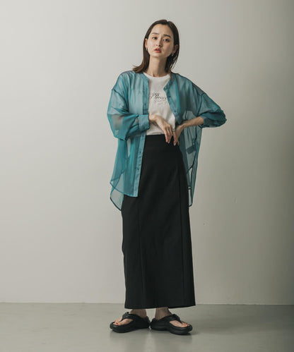 立領香檳色薄紗襯衫