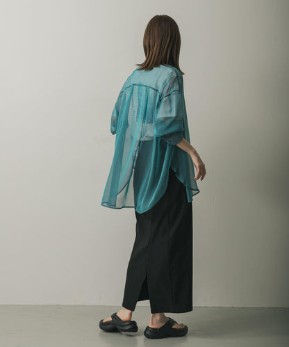 立領香檳色薄紗襯衫