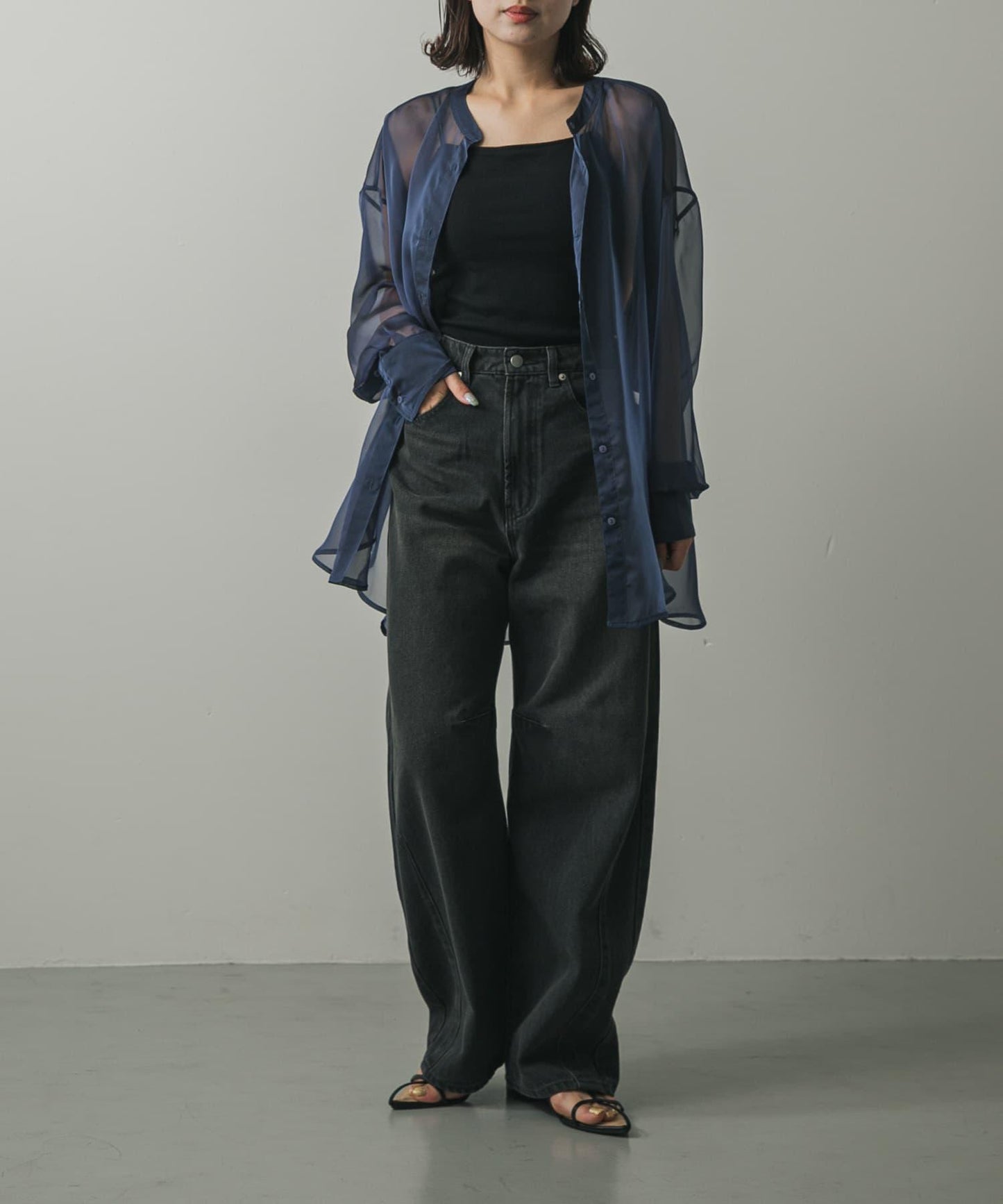 立領香檳色薄紗襯衫