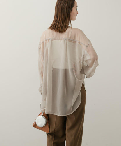 立領香檳色薄紗襯衫