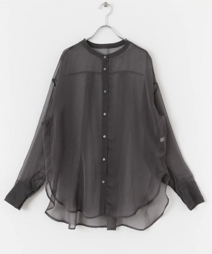 立領香檳色薄紗襯衫