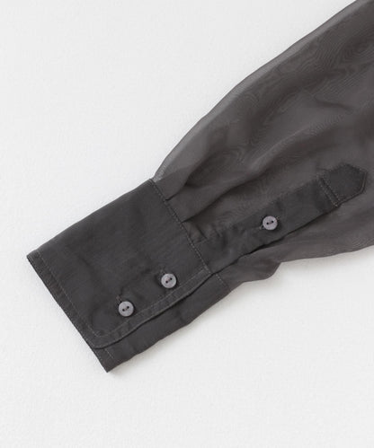 立領香檳色薄紗襯衫