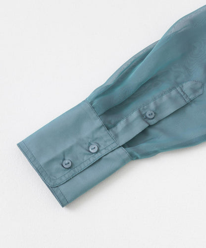 立領香檳色薄紗襯衫