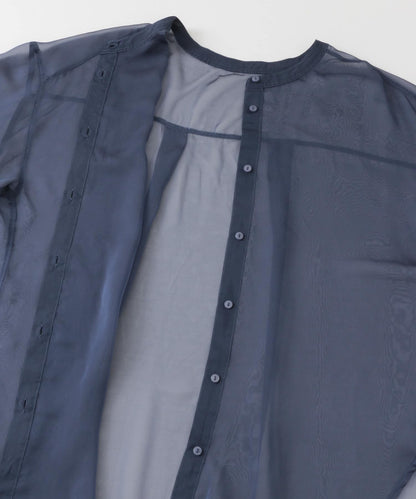 立領香檳色薄紗襯衫