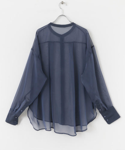 立領香檳色薄紗襯衫