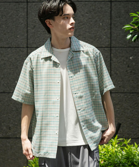 格紋開領短袖襯衫