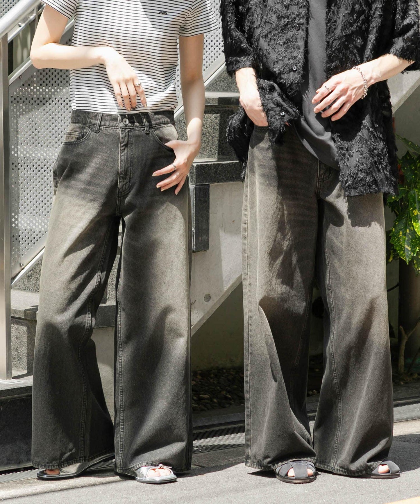 中性復古風牛仔寬腿褲