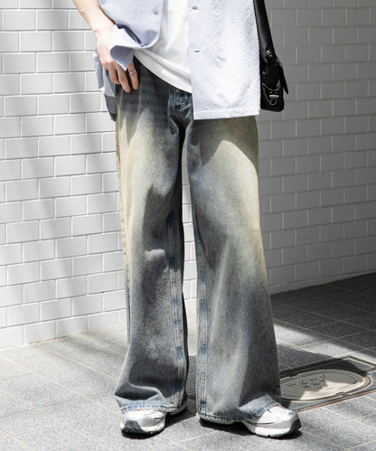 中性復古風牛仔寬腿褲