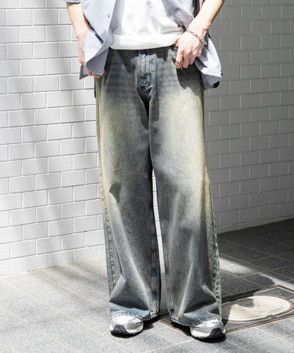 中性復古風牛仔寬腿褲