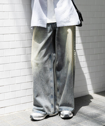 中性復古風牛仔寬腿褲