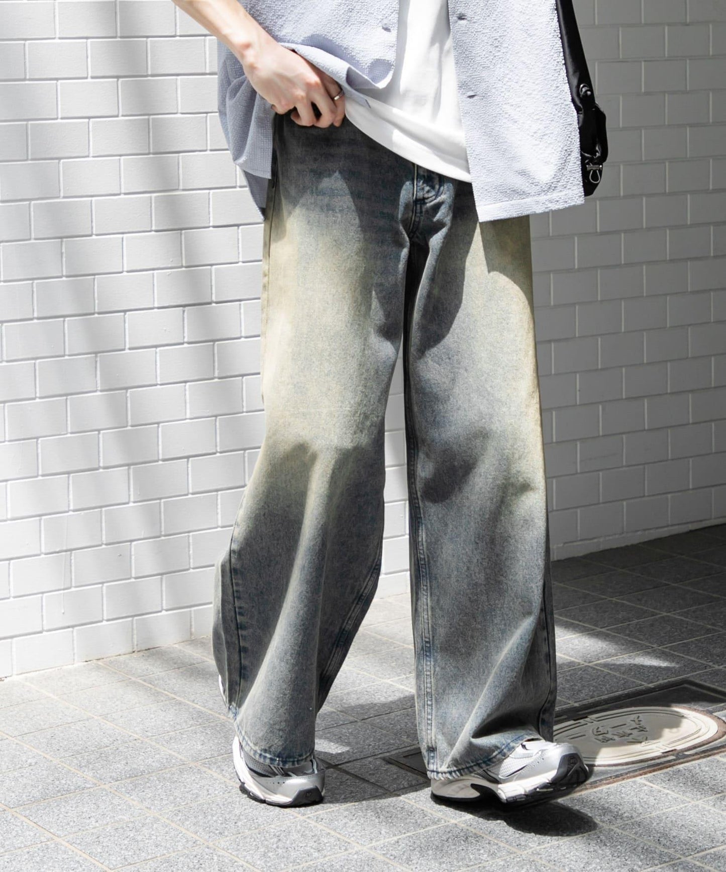 中性復古風牛仔寬腿褲