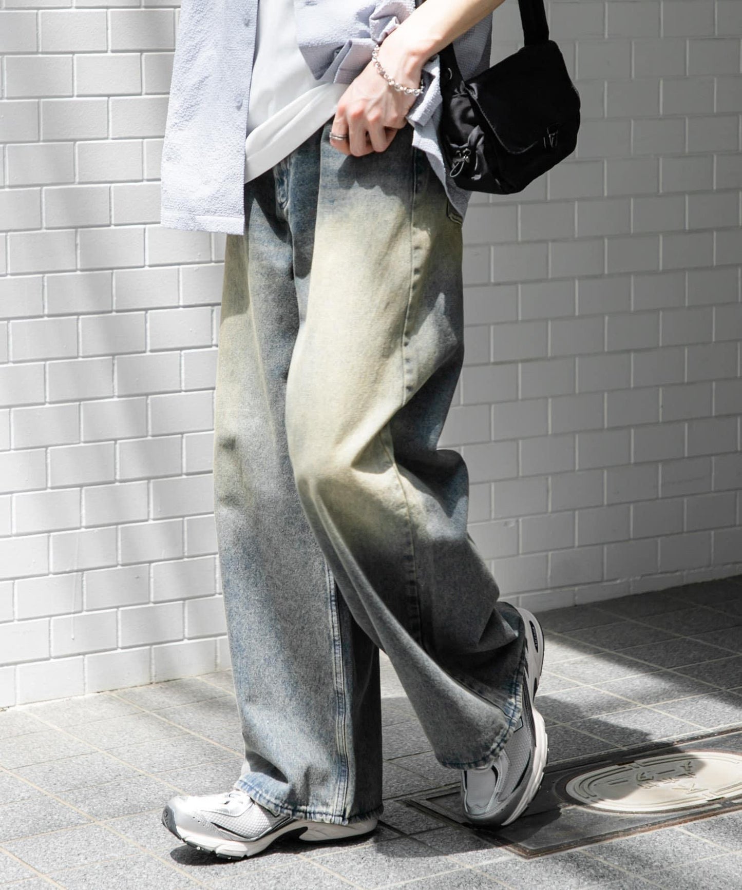 中性復古風牛仔寬腿褲