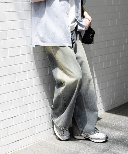 中性復古風牛仔寬腿褲