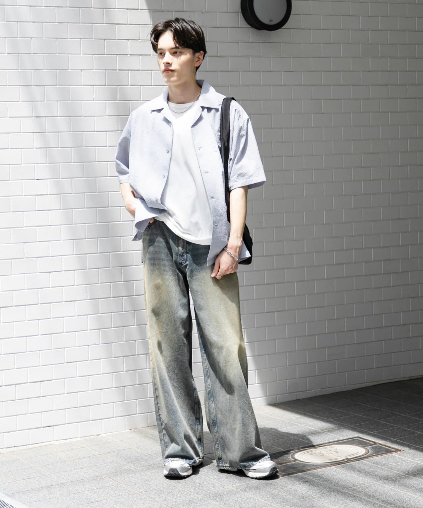 中性復古風牛仔寬腿褲