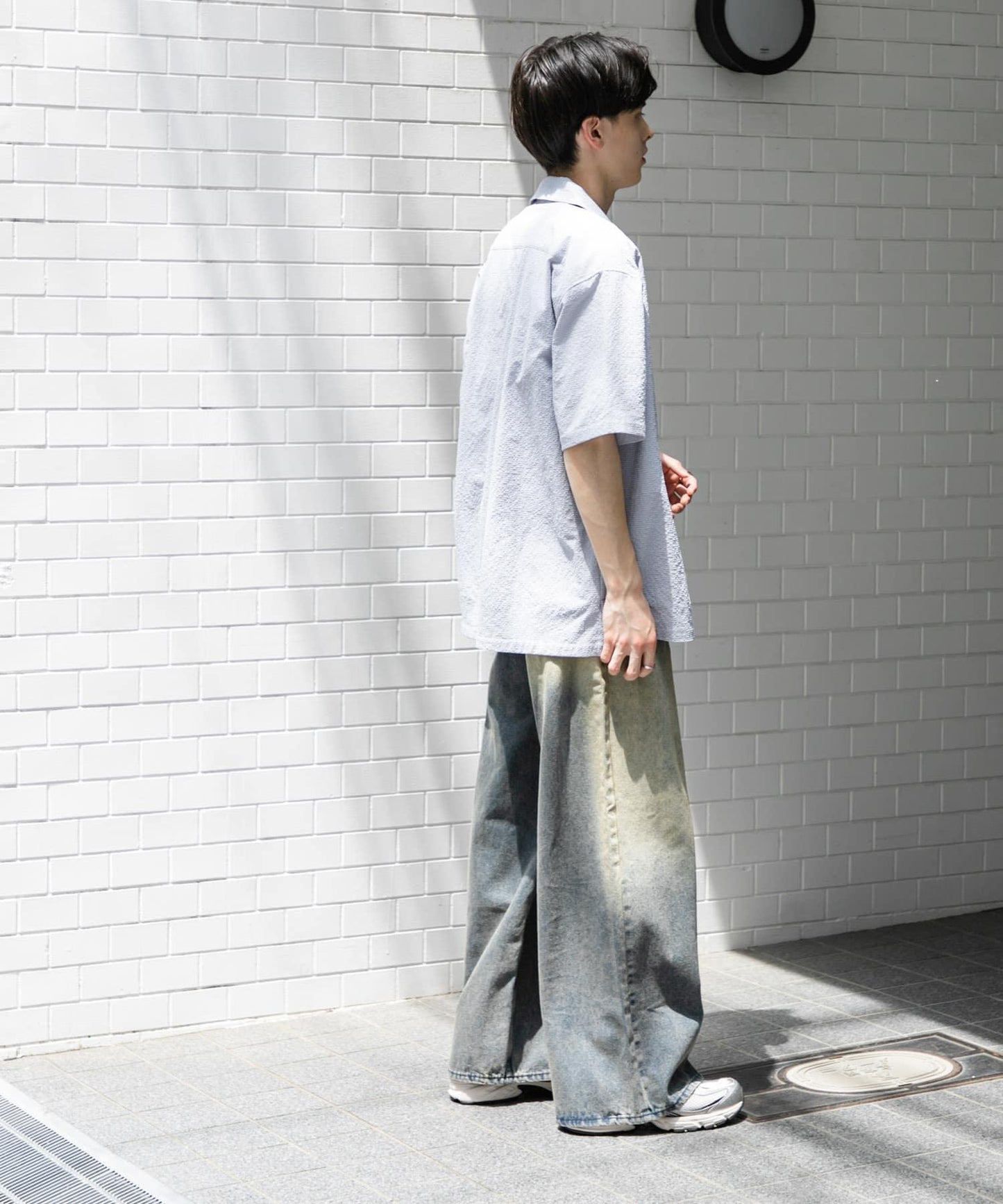 中性復古風牛仔寬腿褲