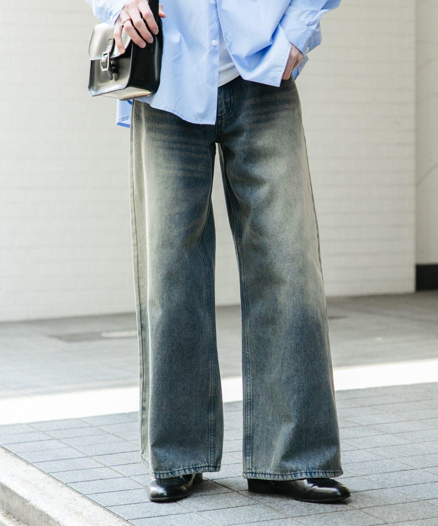 中性復古風牛仔寬腿褲