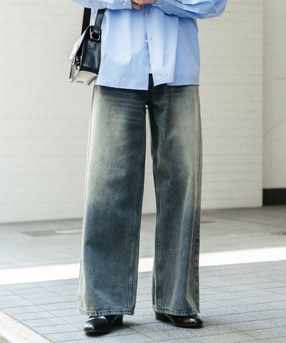 中性復古風牛仔寬腿褲