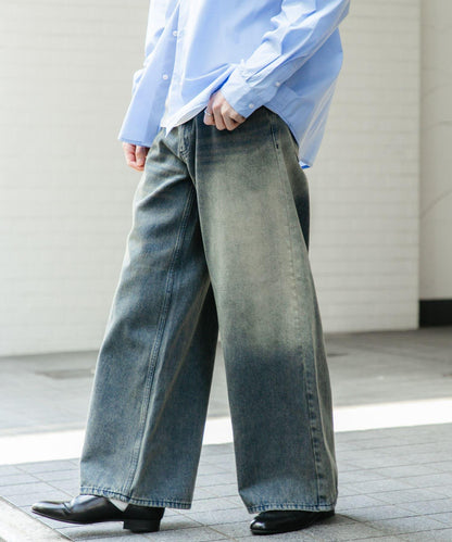 中性復古風牛仔寬腿褲