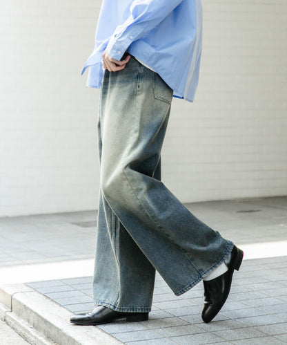 中性復古風牛仔寬腿褲