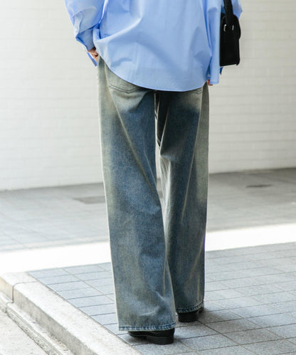 中性復古風牛仔寬腿褲
