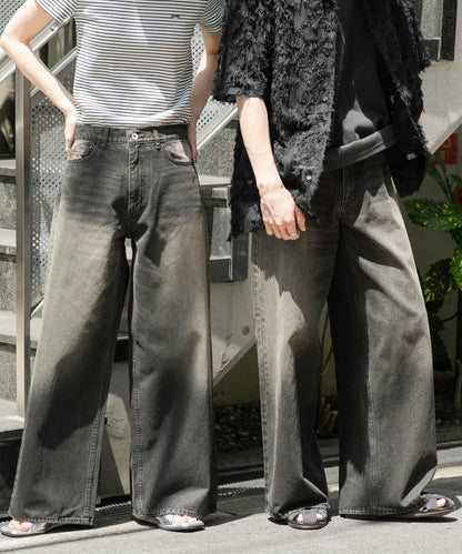 中性復古風牛仔寬腿褲