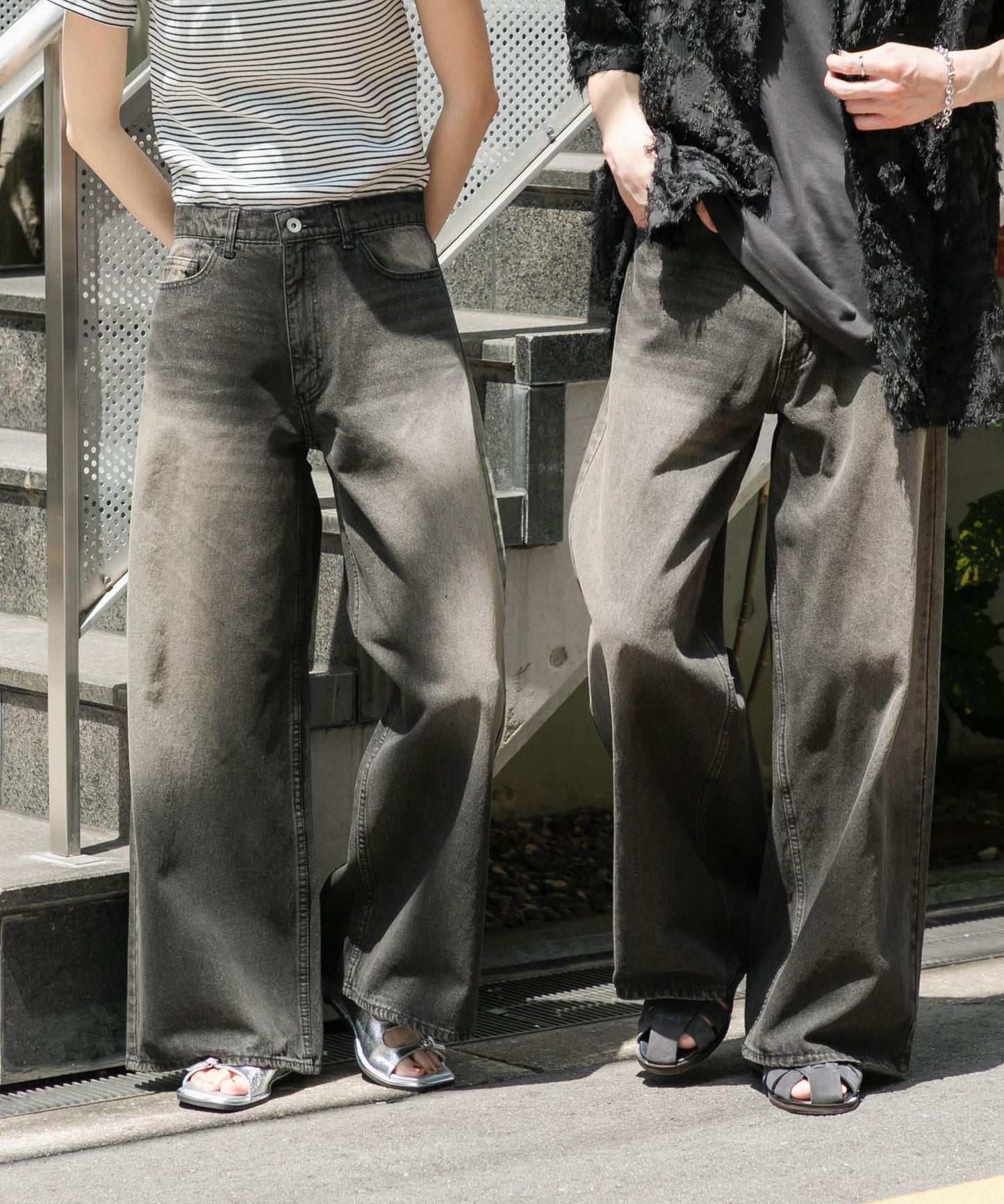 中性復古風牛仔寬腿褲