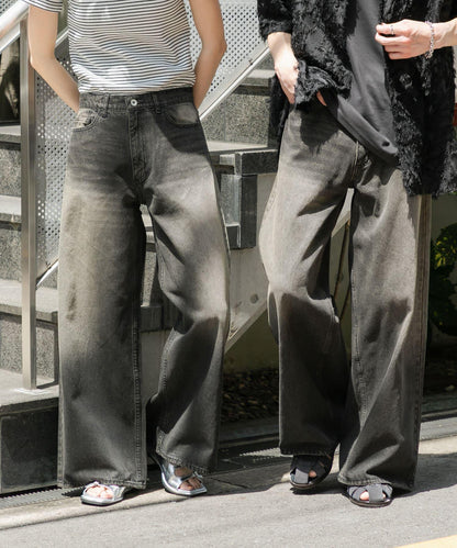 中性復古風牛仔寬腿褲