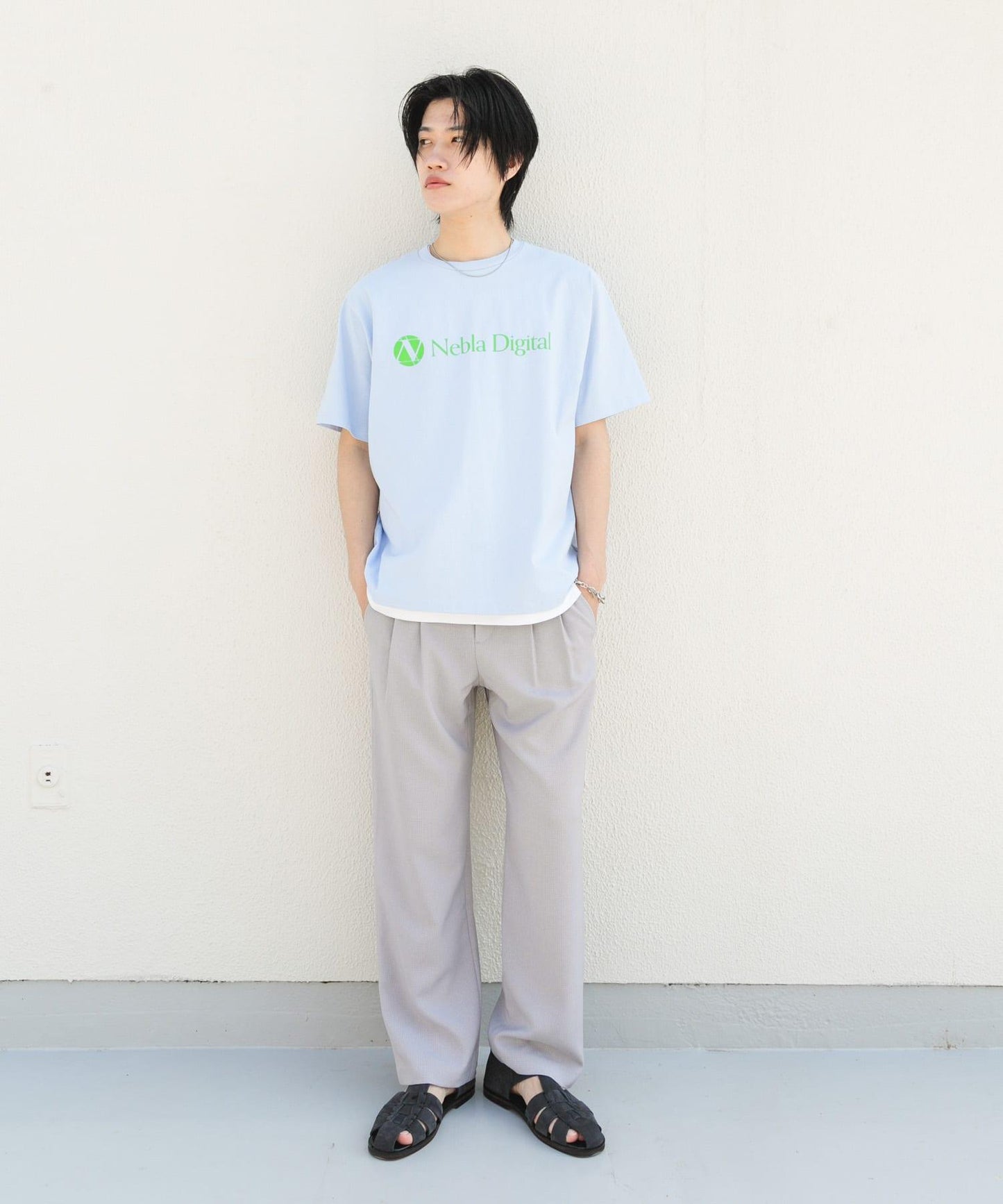 微格紋雙褶寬鬆西裝褲