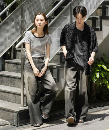 中性復古風牛仔寬腿褲