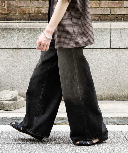 中性復古風牛仔寬腿褲