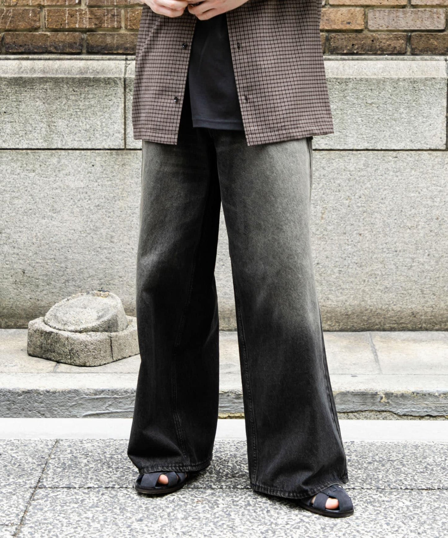 中性復古風牛仔寬腿褲