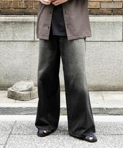 中性復古風牛仔寬腿褲
