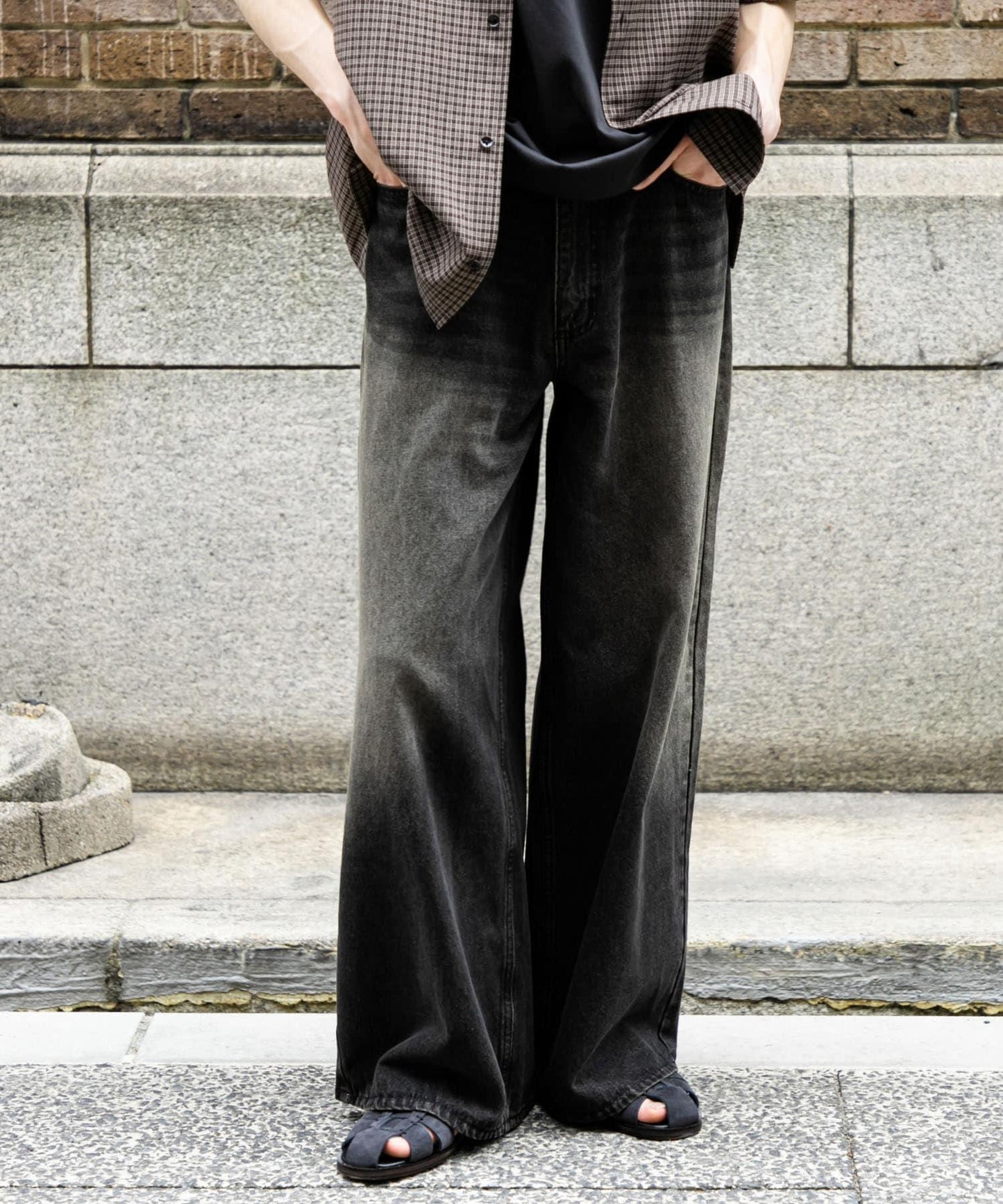 中性復古風牛仔寬腿褲