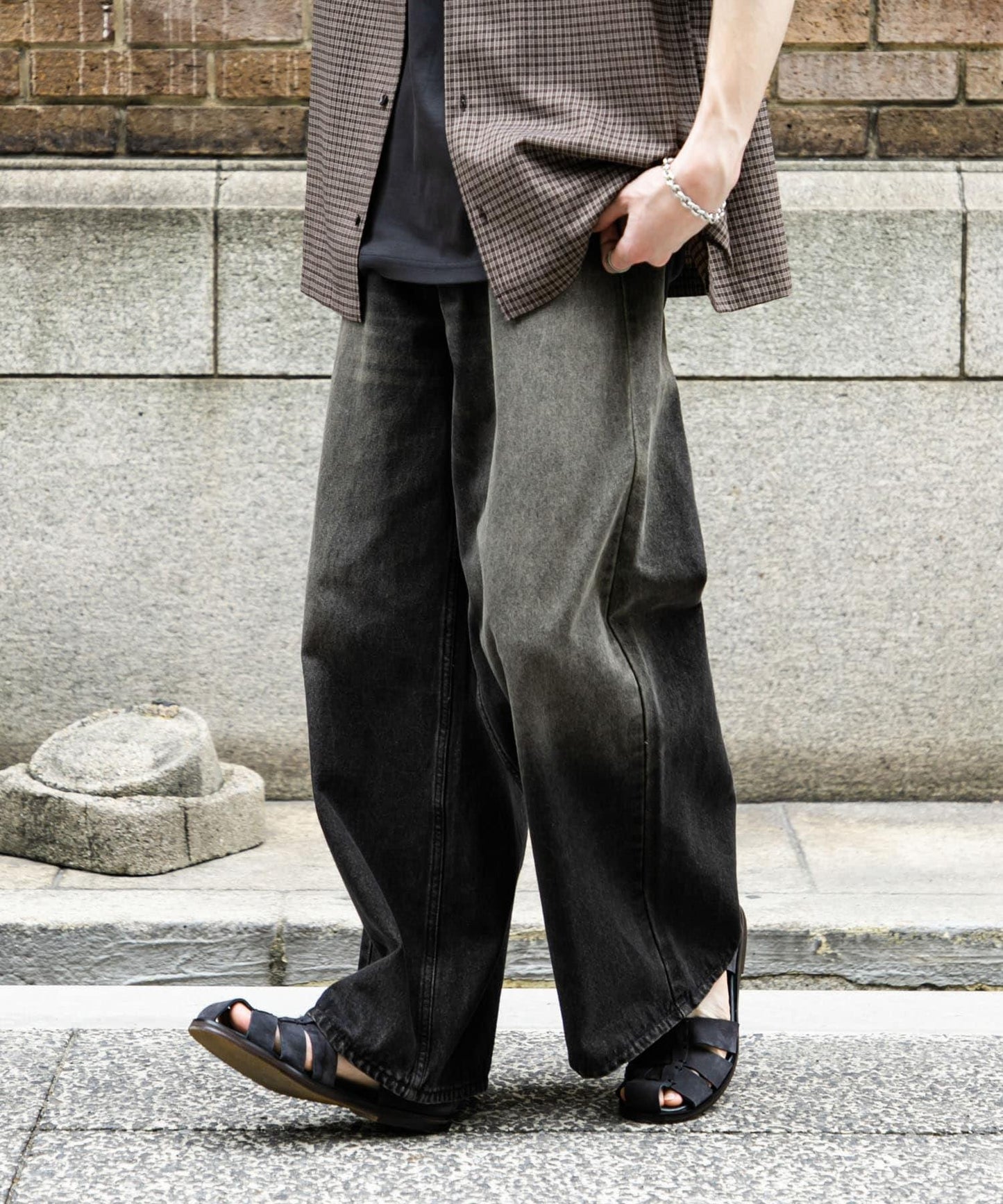 中性復古風牛仔寬腿褲