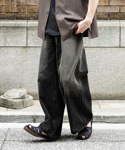 中性復古風牛仔寬腿褲