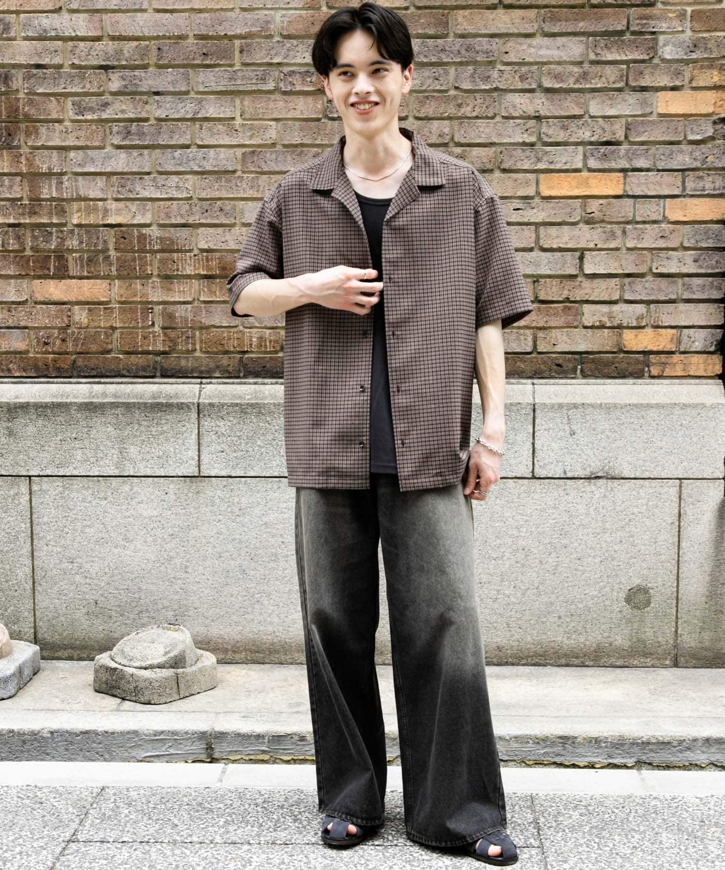 中性復古風牛仔寬腿褲