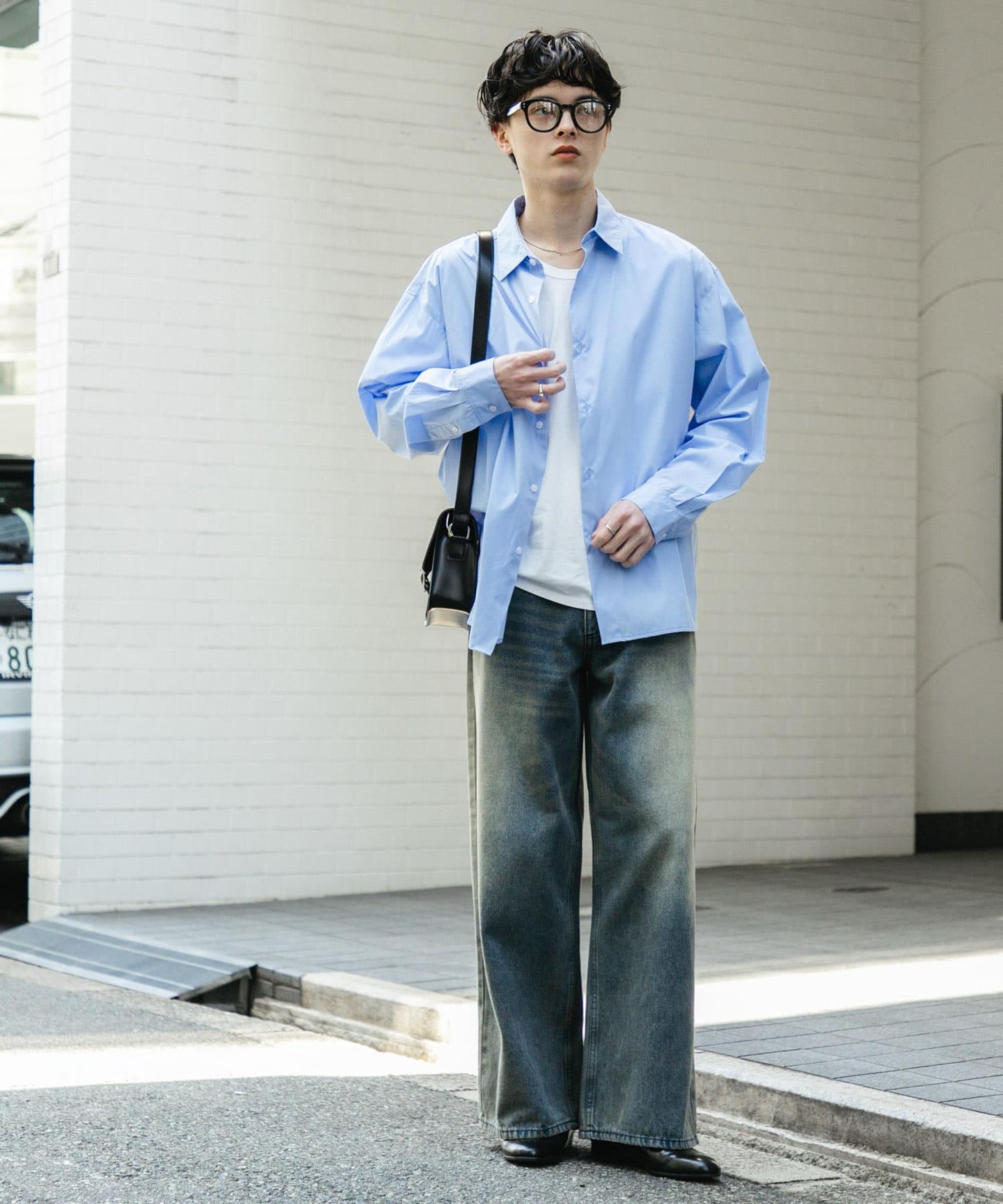 中性復古風牛仔寬腿褲