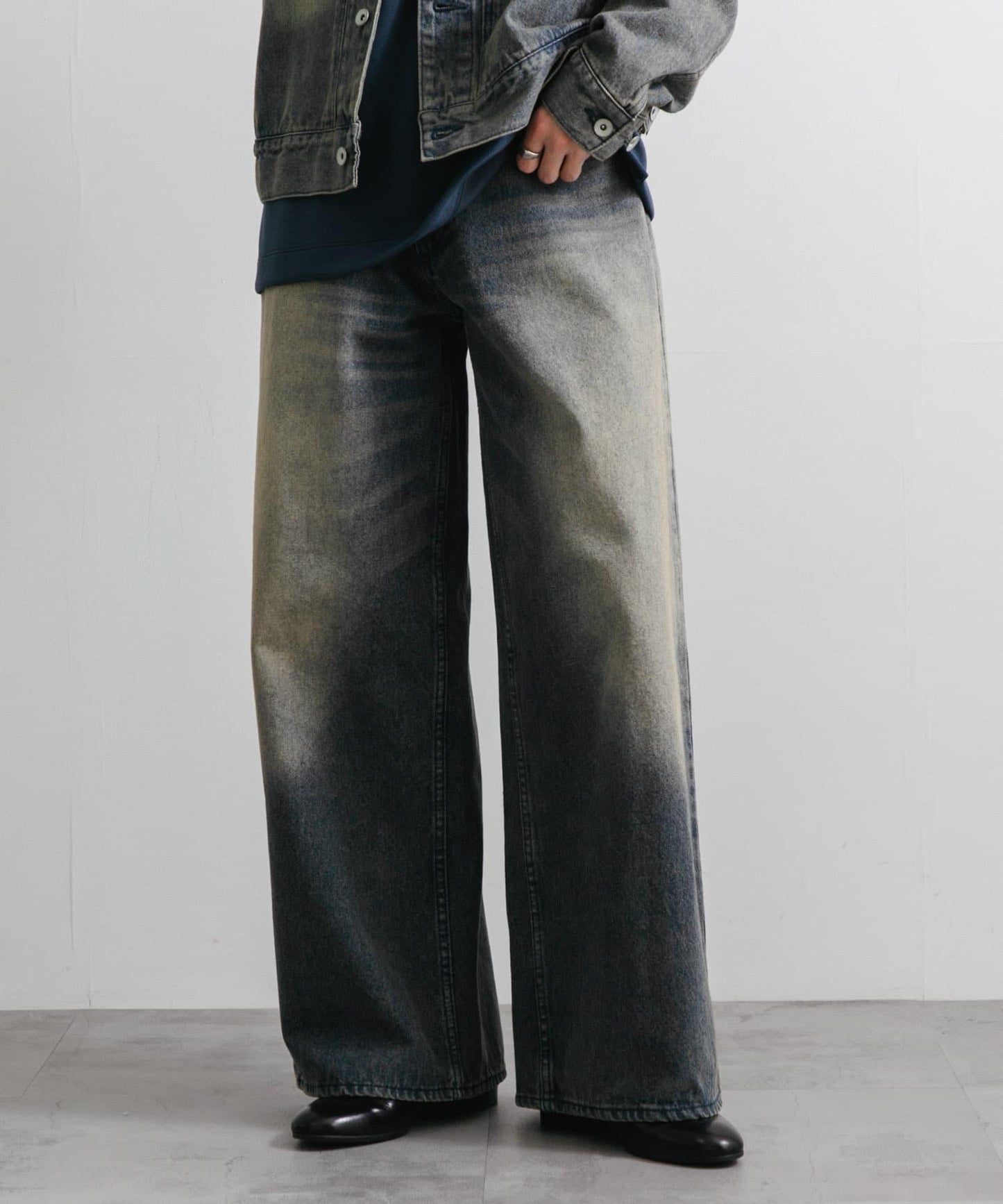 中性復古風牛仔寬腿褲