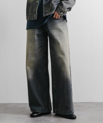 中性復古風牛仔寬腿褲