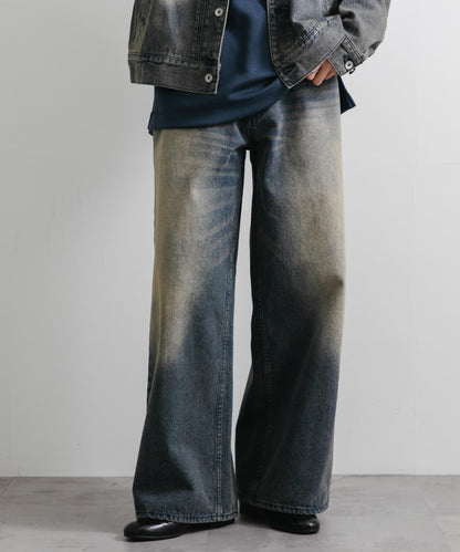 中性復古風牛仔寬腿褲