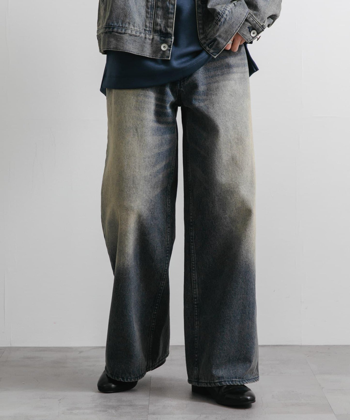 中性復古風牛仔寬腿褲