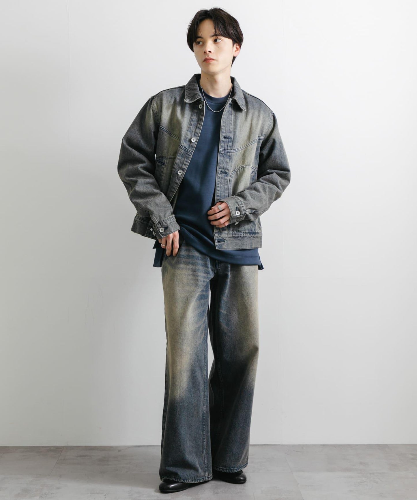 中性復古風牛仔寬腿褲