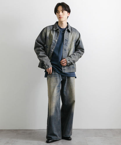 中性復古風牛仔寬腿褲