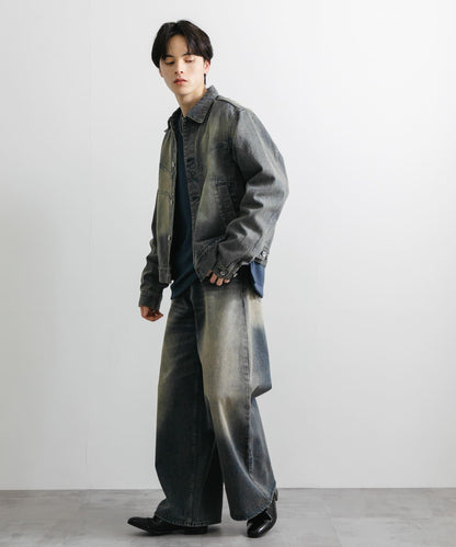 中性復古風牛仔寬腿褲