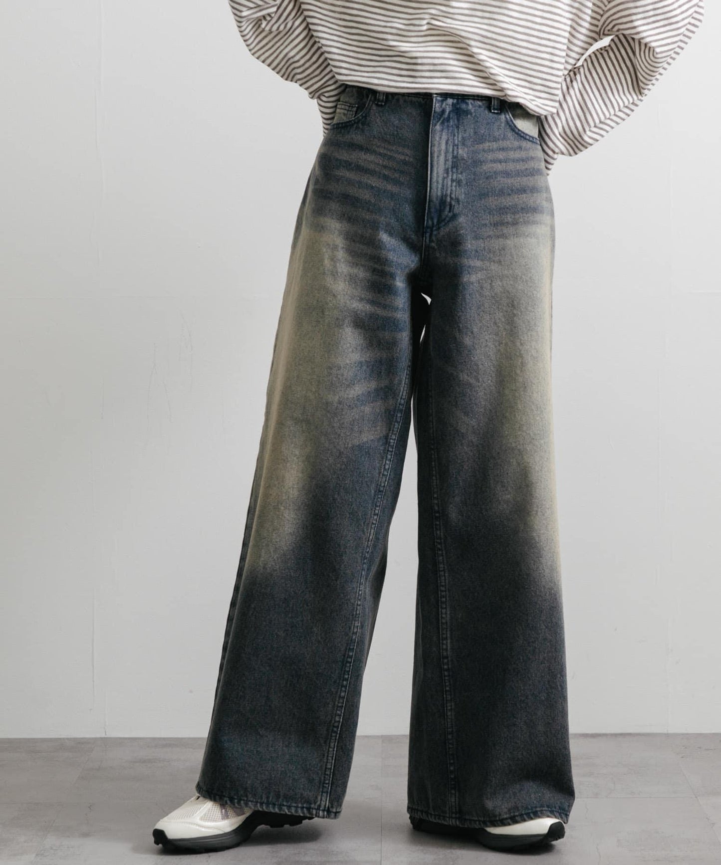 中性復古風牛仔寬腿褲