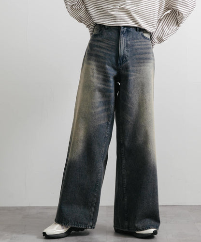 中性復古風牛仔寬腿褲
