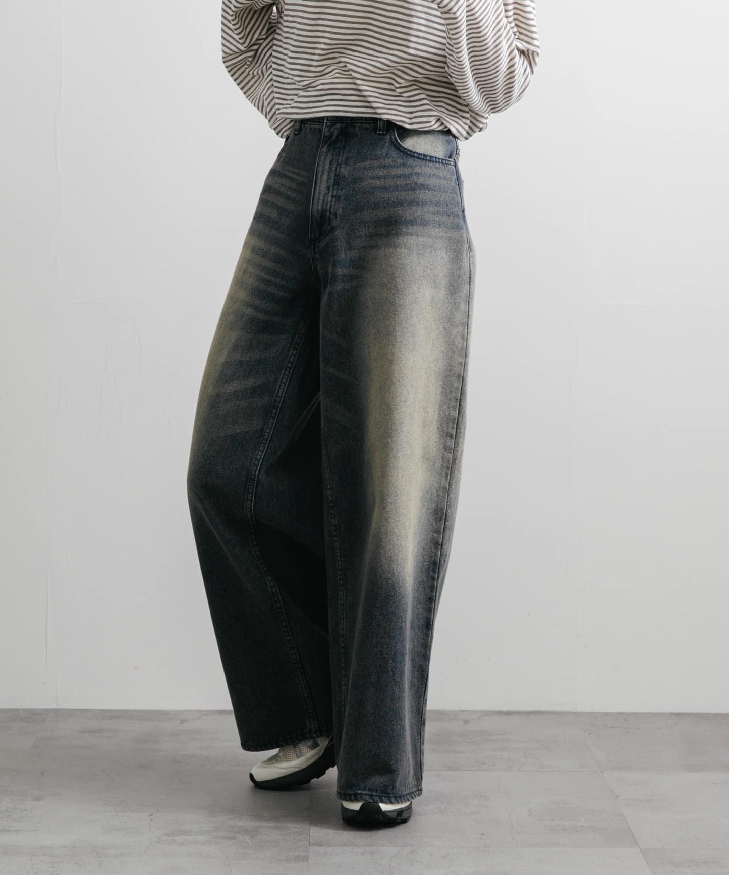 中性復古風牛仔寬腿褲